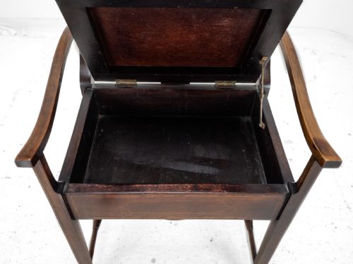 MAHOGANY INLAID TAPESTRY SEAT PIANO MUSIC STORAGE STOOL EDWARDIAN EARLY 20TH CENTURY - ADDITIONAL PHOTO 15