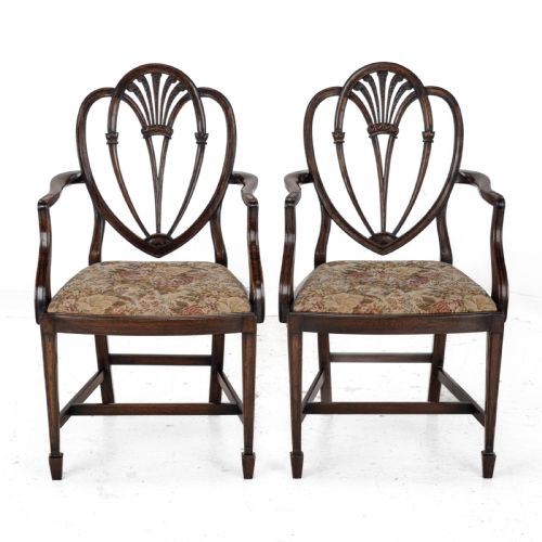 HEPPLEWHITE STYLE SET OF 6 MAHOGANY DINING CHAIRS AND CARVER ARMCHAIR TAPESTRY UPHOLSTERY LATE 19TH CENTURY VICTORIAN - ADDITIONAL PHOTO 8