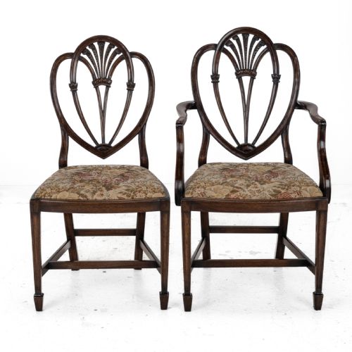 HEPPLEWHITE STYLE SET OF 6 MAHOGANY DINING CHAIRS AND CARVER ARMCHAIR TAPESTRY UPHOLSTERY LATE 19TH CENTURY VICTORIAN - ADDITIONAL PHOTO 11