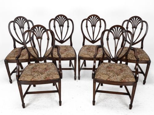 HEPPLEWHITE STYLE SET OF 6 MAHOGANY DINING CHAIRS AND CARVER ARMCHAIR TAPESTRY UPHOLSTERY LATE 19TH CENTURY VICTORIAN - ADDITIONAL PHOTO 12