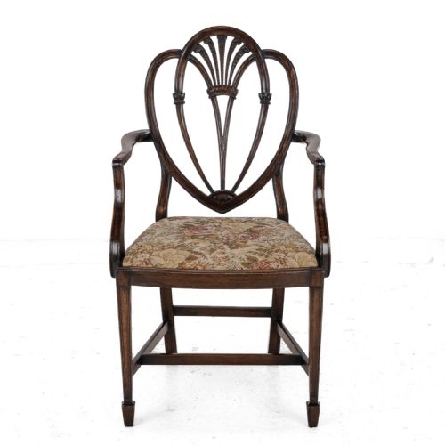 HEPPLEWHITE STYLE SET OF 6 MAHOGANY DINING CHAIRS AND CARVER ARMCHAIR TAPESTRY UPHOLSTERY LATE 19TH CENTURY VICTORIAN - ADDITIONAL PHOTO 13