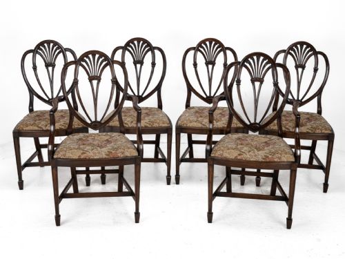 HEPPLEWHITE STYLE SET OF 6 MAHOGANY DINING CHAIRS AND CARVER ARMCHAIR TAPESTRY UPHOLSTERY LATE 19TH CENTURY VICTORIAN - ADDITIONAL PHOTO 14