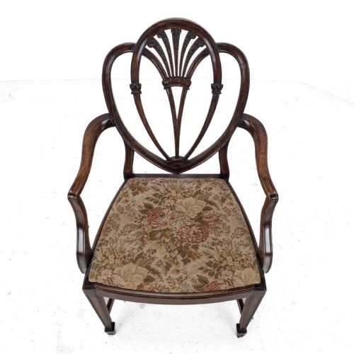 HEPPLEWHITE STYLE SET OF 6 MAHOGANY DINING CHAIRS AND CARVER ARMCHAIR TAPESTRY UPHOLSTERY LATE 19TH CENTURY VICTORIAN - ADDITIONAL PHOTO 15