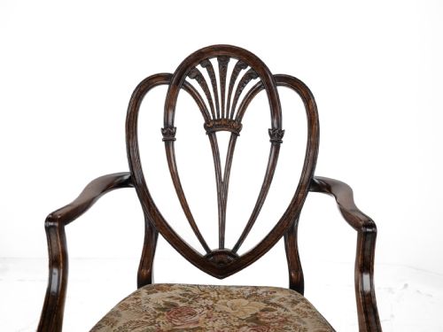 HEPPLEWHITE STYLE SET OF 6 MAHOGANY DINING CHAIRS AND CARVER ARMCHAIR TAPESTRY UPHOLSTERY LATE 19TH CENTURY VICTORIAN - ADDITIONAL PHOTO 16