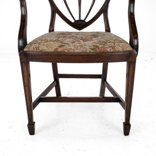 HEPPLEWHITE STYLE SET OF 6 MAHOGANY DINING CHAIRS AND CARVER ARMCHAIR TAPESTRY UPHOLSTERY LATE 19TH CENTURY VICTORIAN - ADDITIONAL PHOTO 17