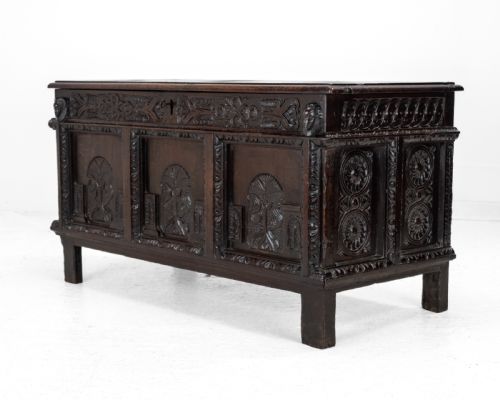 ELIZABETHAN LATE 16TH CENTURY HEAVILY CARVED OAK COFFER CIRCA 1590 TUDOR CHEST KIST TRUNK - ADDITIONAL PHOTO 10