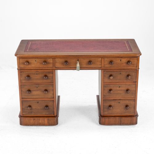 VICTORIAN MAHOGANY PEDESTAL DESK WITH LEATHER GILT SKIVER CIRCA 1880 LATE 19TH CENTURY - ADDITIONAL PHOTO 1