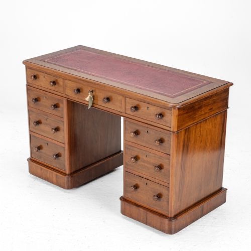 VICTORIAN MAHOGANY PEDESTAL DESK WITH LEATHER GILT SKIVER CIRCA 1880 LATE 19TH CENTURY - ADDITIONAL PHOTO 2