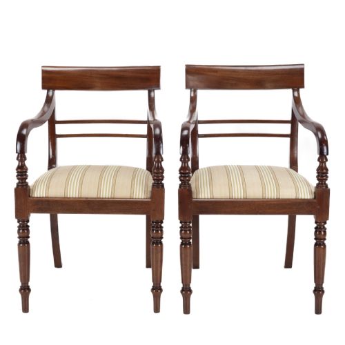 Pair of Regency Mahogany Bar-back Elbow Chairs (Carvers), Circa 1820 (Georgian Dining Armchairs 19th Century)
