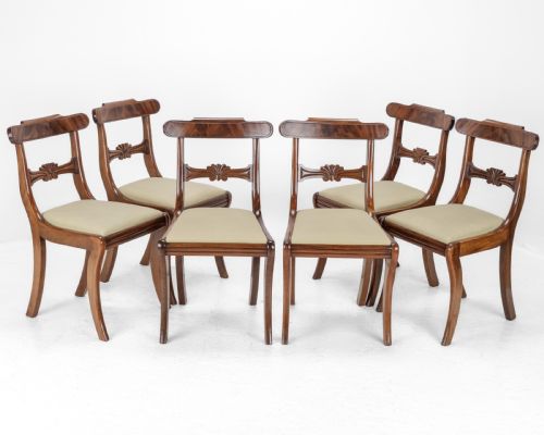 set of six regency mahogany bar back dining chairs with sabre legs circa 1820 george iiiiv - CATEGORY: ANTIQUE CHAIRS - DATED REGENCY