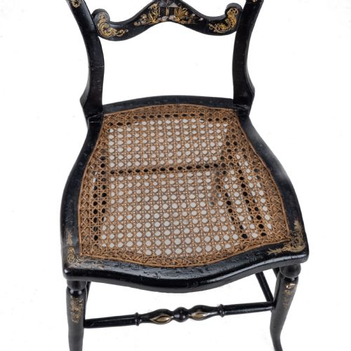 19TH CENTURY EBONISED CHINOISERIE CHAIR WITH CANEWORK SEAT MOTHEROFPEARL INLAY AND PARCEL GILT DECORATION - ADDITIONAL PHOTO 6