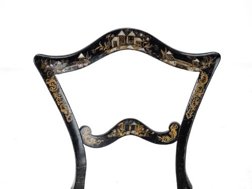 19TH CENTURY EBONISED CHINOISERIE CHAIR WITH CANEWORK SEAT MOTHEROFPEARL INLAY AND PARCEL GILT DECORATION - ADDITIONAL PHOTO 7