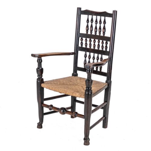 19TH CENTURY ELM ASH LANCASHIRE RUSH SEAT COUNTRY ELBOW CHAIR CARVER ARMCHAIR - ADDITIONAL PHOTO 1
