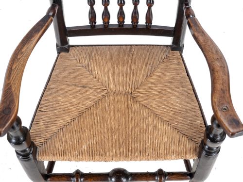 19TH CENTURY ELM ASH LANCASHIRE RUSH SEAT COUNTRY ELBOW CHAIR CARVER ARMCHAIR - ADDITIONAL PHOTO 7