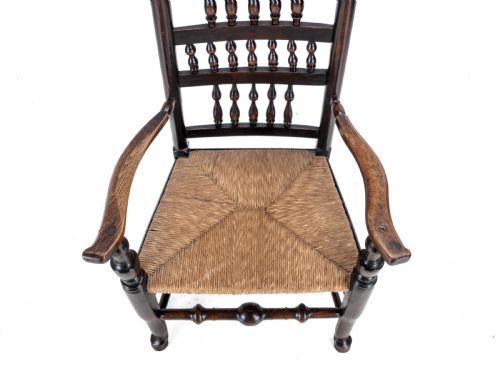 19TH CENTURY ELM ASH LANCASHIRE RUSH SEAT COUNTRY ELBOW CHAIR CARVER ARMCHAIR - ADDITIONAL PHOTO 8