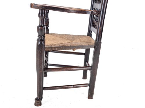 19TH CENTURY ELM ASH LANCASHIRE RUSH SEAT COUNTRY ELBOW CHAIR CARVER ARMCHAIR - ADDITIONAL PHOTO 13