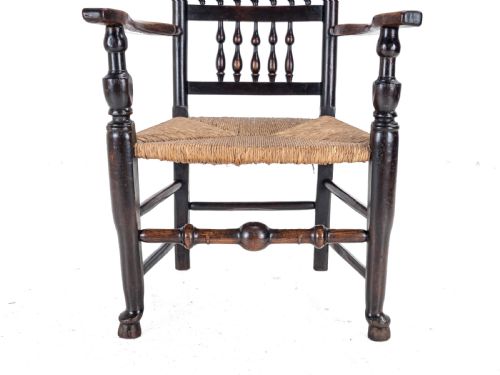 19TH CENTURY ELM ASH LANCASHIRE RUSH SEAT COUNTRY ELBOW CHAIR CARVER ARMCHAIR - ADDITIONAL PHOTO 14