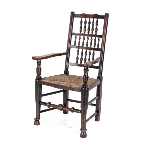 MID 19TH CENTURY ELM ASH LANCASHIRE RUSH SEAT COUNTRY ELBOW CHAIR CARVER ARMCHAIR VICTORIAN - ADDITIONAL PHOTO 1