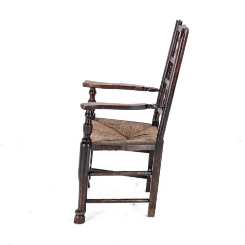 MID 19TH CENTURY ELM ASH LANCASHIRE RUSH SEAT COUNTRY ELBOW CHAIR CARVER ARMCHAIR VICTORIAN - ADDITIONAL PHOTO 2