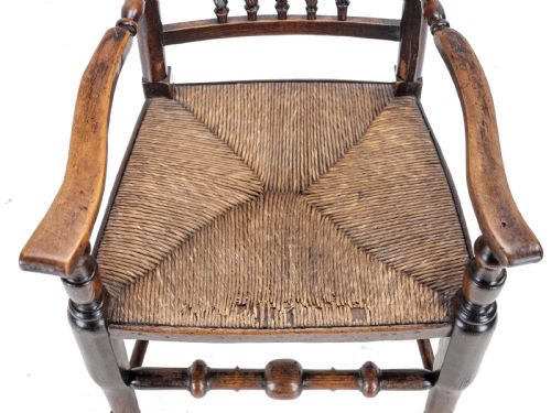 MID 19TH CENTURY ELM ASH LANCASHIRE RUSH SEAT COUNTRY ELBOW CHAIR CARVER ARMCHAIR VICTORIAN - ADDITIONAL PHOTO 7