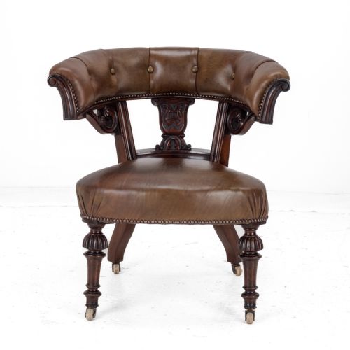 MID 19TH CENTURY MAHOGANY LEATHER UPHOLSTERED LIBRARY TUB ARMCHAIR VICTORIAN CAPTAINS CHAIR CIRCA 1850 COPE COLLINSON CASTORS - ADDITIONAL PHOTO 2