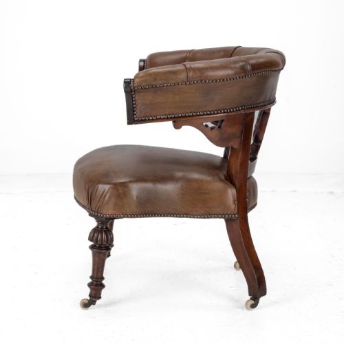 MID 19TH CENTURY MAHOGANY LEATHER UPHOLSTERED LIBRARY TUB ARMCHAIR VICTORIAN CAPTAINS CHAIR CIRCA 1850 COPE COLLINSON CASTORS - ADDITIONAL PHOTO 6