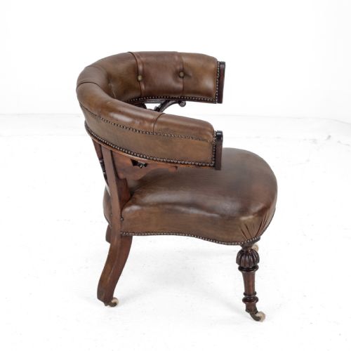 MID 19TH CENTURY MAHOGANY LEATHER UPHOLSTERED LIBRARY TUB ARMCHAIR VICTORIAN CAPTAINS CHAIR CIRCA 1850 COPE COLLINSON CASTORS - ADDITIONAL PHOTO 9