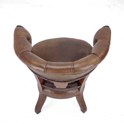 MID 19TH CENTURY MAHOGANY LEATHER UPHOLSTERED LIBRARY TUB ARMCHAIR VICTORIAN CAPTAINS CHAIR CIRCA 1850 COPE COLLINSON CASTORS - ADDITIONAL PHOTO 11