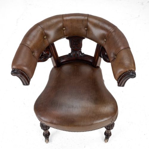 MID 19TH CENTURY MAHOGANY LEATHER UPHOLSTERED LIBRARY TUB ARMCHAIR VICTORIAN CAPTAINS CHAIR CIRCA 1850 COPE COLLINSON CASTORS - ADDITIONAL PHOTO 12