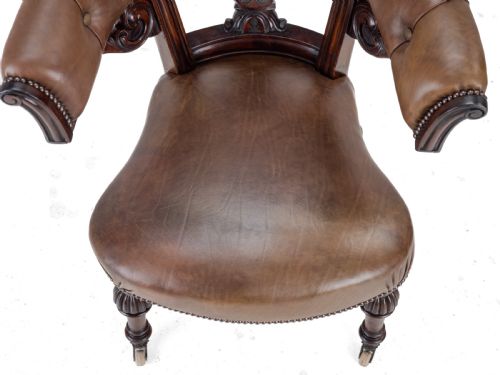 MID 19TH CENTURY MAHOGANY LEATHER UPHOLSTERED LIBRARY TUB ARMCHAIR VICTORIAN CAPTAINS CHAIR CIRCA 1850 COPE COLLINSON CASTORS - ADDITIONAL PHOTO 13