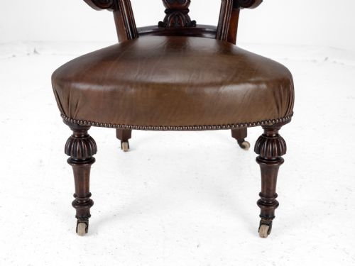 MID 19TH CENTURY MAHOGANY LEATHER UPHOLSTERED LIBRARY TUB ARMCHAIR VICTORIAN CAPTAINS CHAIR CIRCA 1850 COPE COLLINSON CASTORS - ADDITIONAL PHOTO 15