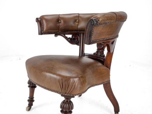 MID 19TH CENTURY MAHOGANY LEATHER UPHOLSTERED LIBRARY TUB ARMCHAIR VICTORIAN CAPTAINS CHAIR CIRCA 1850 COPE COLLINSON CASTORS - ADDITIONAL PHOTO 16