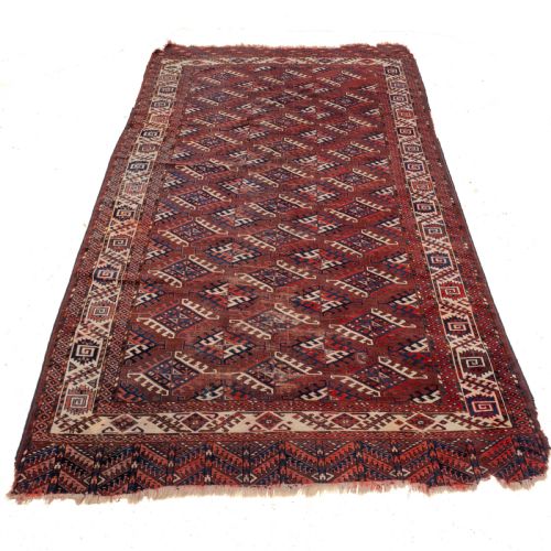 ANTIQUE 19TH CENTURY YOMUT TURKMEN HANDWOVEN CARPET WITH DYRNAK GULS 301 174 CM 9'11 5'9 HANDMADE RUG TEKKE - ADDITIONAL PHOTO 1