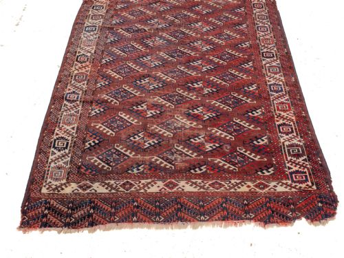 ANTIQUE 19TH CENTURY YOMUT TURKMEN HANDWOVEN CARPET WITH DYRNAK GULS 301 174 CM 9'11 5'9 HANDMADE RUG TEKKE - ADDITIONAL PHOTO 2