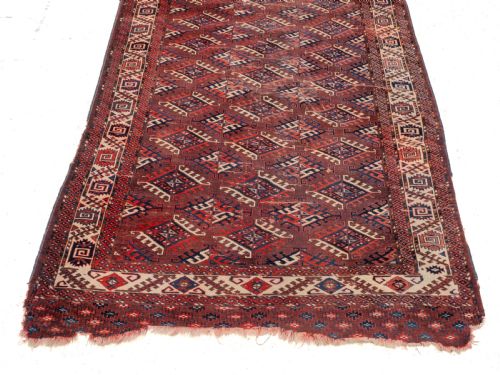 ANTIQUE 19TH CENTURY YOMUT TURKMEN HANDWOVEN CARPET WITH DYRNAK GULS 301 174 CM 9'11 5'9 HANDMADE RUG TEKKE - ADDITIONAL PHOTO 3