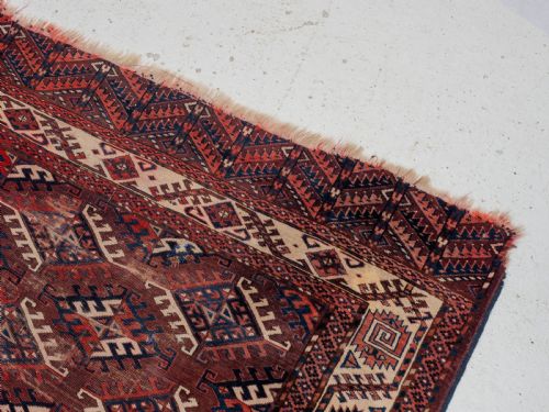 ANTIQUE 19TH CENTURY YOMUT TURKMEN HANDWOVEN CARPET WITH DYRNAK GULS 301 174 CM 9'11 5'9 HANDMADE RUG TEKKE - ADDITIONAL PHOTO 6