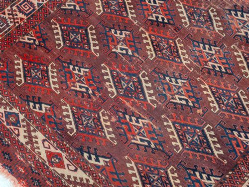 ANTIQUE 19TH CENTURY YOMUT TURKMEN HANDWOVEN CARPET WITH DYRNAK GULS 301 174 CM 9'11 5'9 HANDMADE RUG TEKKE - ADDITIONAL PHOTO 9