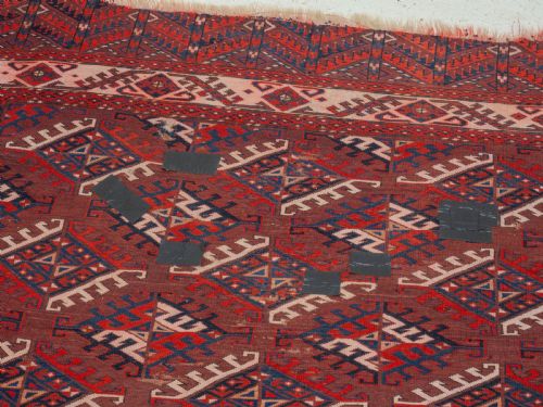 ANTIQUE 19TH CENTURY YOMUT TURKMEN HANDWOVEN CARPET WITH DYRNAK GULS 301 174 CM 9'11 5'9 HANDMADE RUG TEKKE - ADDITIONAL PHOTO 14
