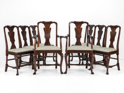 EDWARDIAN QUEEN ANNE STYLE SET OF 8 CARVED MAHOGANY DINING CHAIRS WITH CARVERS BY WARING GILLOW CIRCA 1905 GEORGIAN GEORGE I ARMCHAIR ELBOW CHAIRS - ADDITIONAL PHOTO 3