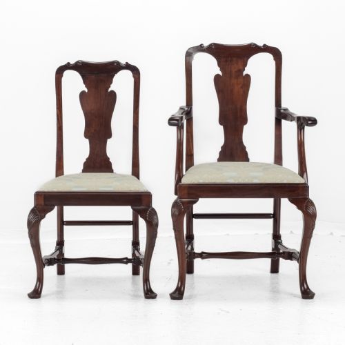 EDWARDIAN QUEEN ANNE STYLE SET OF 8 CARVED MAHOGANY DINING CHAIRS WITH CARVERS BY WARING GILLOW CIRCA 1905 GEORGIAN GEORGE I ARMCHAIR ELBOW CHAIRS - ADDITIONAL PHOTO 16