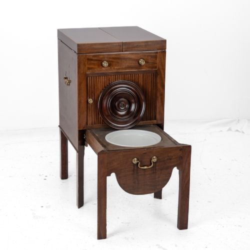GEORGIAN MAHOGANY AND BOXWOOD INLAID GENTLEMANS WASHSTAND LATE 18TH CENTURY GEORGE III FOLDING TOP MIRROR TAMBOUR CABINET COMMODE - ADDITIONAL PHOTO 4