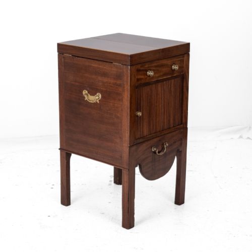 GEORGIAN MAHOGANY AND BOXWOOD INLAID GENTLEMANS WASHSTAND LATE 18TH CENTURY GEORGE III FOLDING TOP MIRROR TAMBOUR CABINET COMMODE - ADDITIONAL PHOTO 6