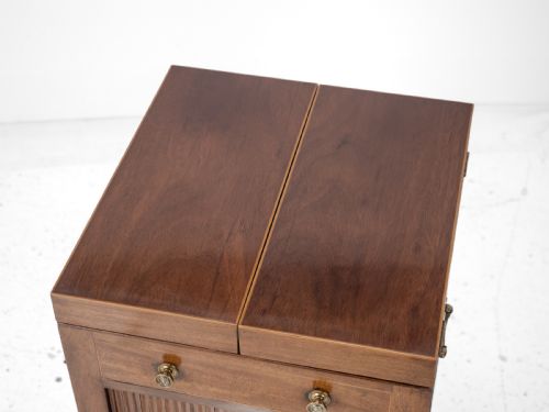 GEORGIAN MAHOGANY AND BOXWOOD INLAID GENTLEMANS WASHSTAND LATE 18TH CENTURY GEORGE III FOLDING TOP MIRROR TAMBOUR CABINET COMMODE - ADDITIONAL PHOTO 12