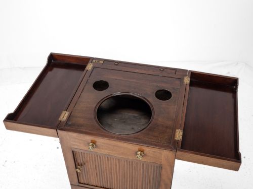 GEORGIAN MAHOGANY AND BOXWOOD INLAID GENTLEMANS WASHSTAND LATE 18TH CENTURY GEORGE III FOLDING TOP MIRROR TAMBOUR CABINET COMMODE - ADDITIONAL PHOTO 13