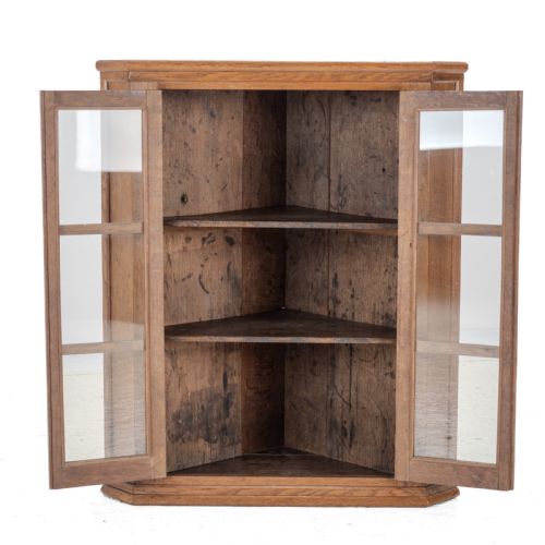 OAK ARTS AND CRAFTS ASTRA GLAZED WALLHANGING DISPLAY CORNER CABINET CIRCA 1930 CUPBOARD EARLY 20TH CENTURY - ADDITIONAL PHOTO 2