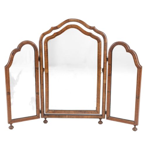 queen anne revival walnut triptych dressing table mirror c19201930 triple arched tilting - CATEGORY: ANTIQUE MIRRORS - DATED 1920