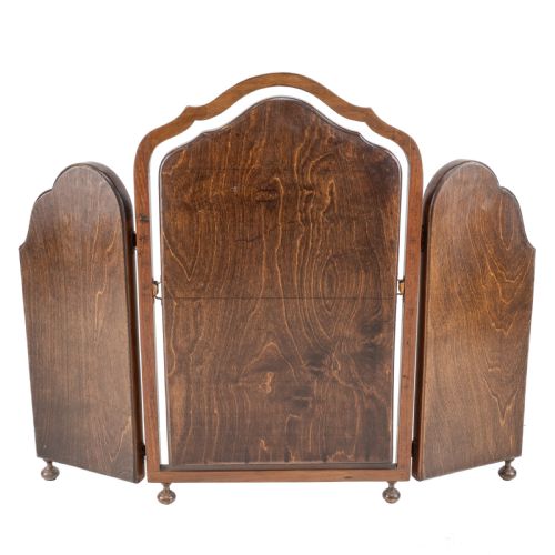 QUEEN ANNE REVIVAL WALNUT TRIPTYCH DRESSING TABLE MIRROR C19201930 TRIPLE ARCHED TILTING - ADDITIONAL PHOTO 3