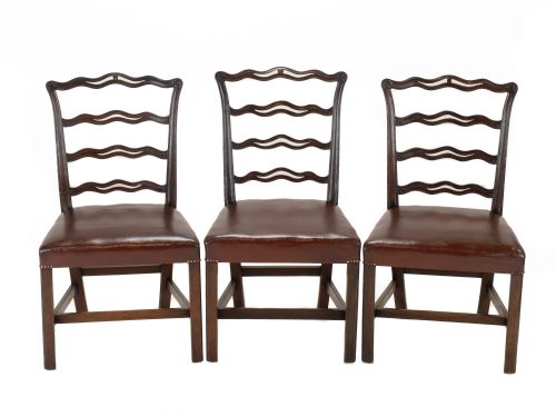 SET OF 6 LATE 19THCENTURY MAHOGANY CHIPPENDALE REVIVAL LADDERBACK DINING CHAIRS WITH LEATHER SEATS C18701890 - ADDITIONAL PHOTO 2