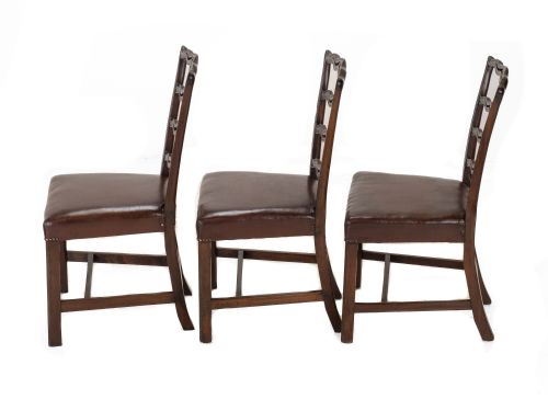 SET OF 6 LATE 19THCENTURY MAHOGANY CHIPPENDALE REVIVAL LADDERBACK DINING CHAIRS WITH LEATHER SEATS C18701890 - ADDITIONAL PHOTO 3
