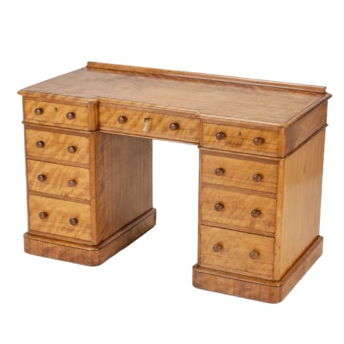 HEAL SON SATINWOOD INVERTED BREAKFRONT PEDESTAL DESK LATE 19TH CENTURY - ADDITIONAL PHOTO 1